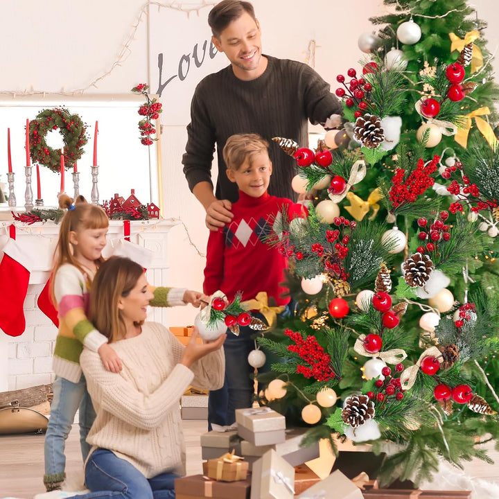 Morofme Künstliche Tannenzweige mit Rote Beeren Deko 6 Stück, Weihnachtszweige mit Tannenzapfen, Bau