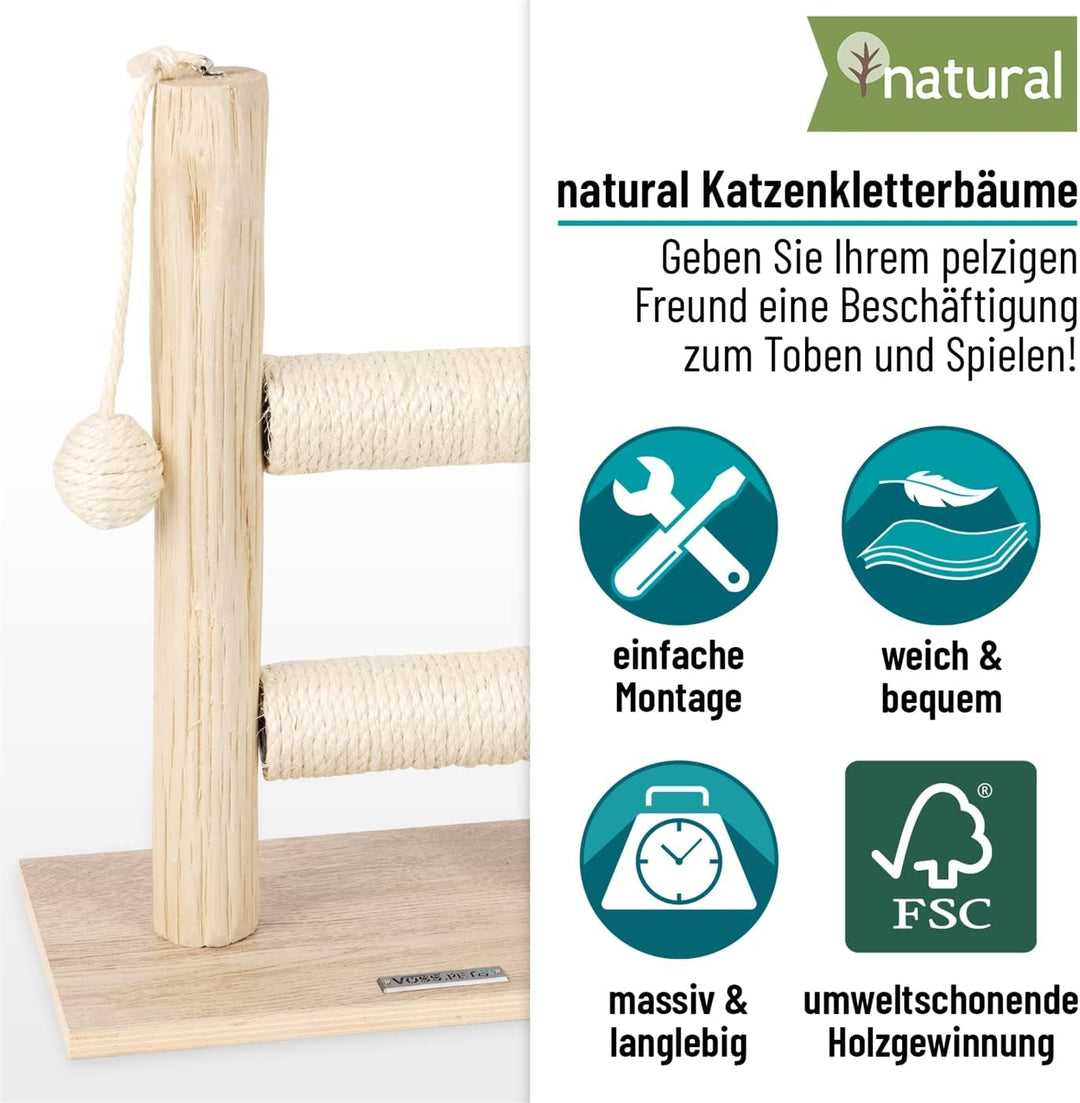 VOSS.pet Kratzbaum Morea 43 – Premium Kratzsäule mit Naturholz vom Tanoak Baum, Katzenkratzbaum für