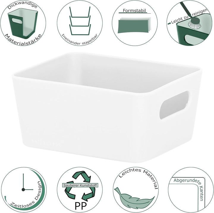 6x Ordnungsboxen - 6 cm hoch - WEIss - 12,5x10x6cm - 1 Liter - Ordnungskorb - Schubladenorganizer Sc