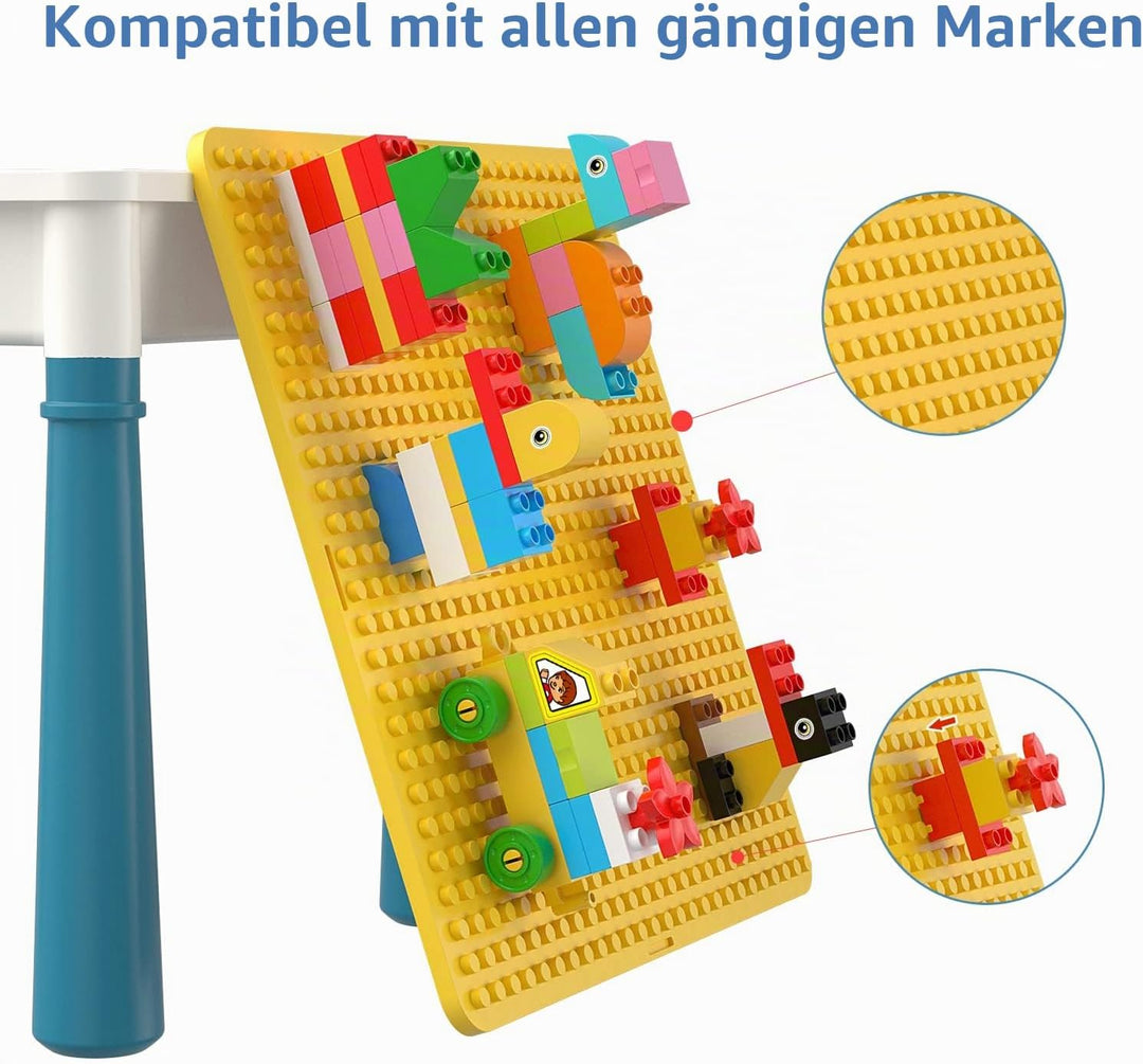 burgkidz Kindertisch mit Stühle, Kinder Spieltisch mit 1 Stuhl und 130 Stück Grossen Bausteinen, Kre