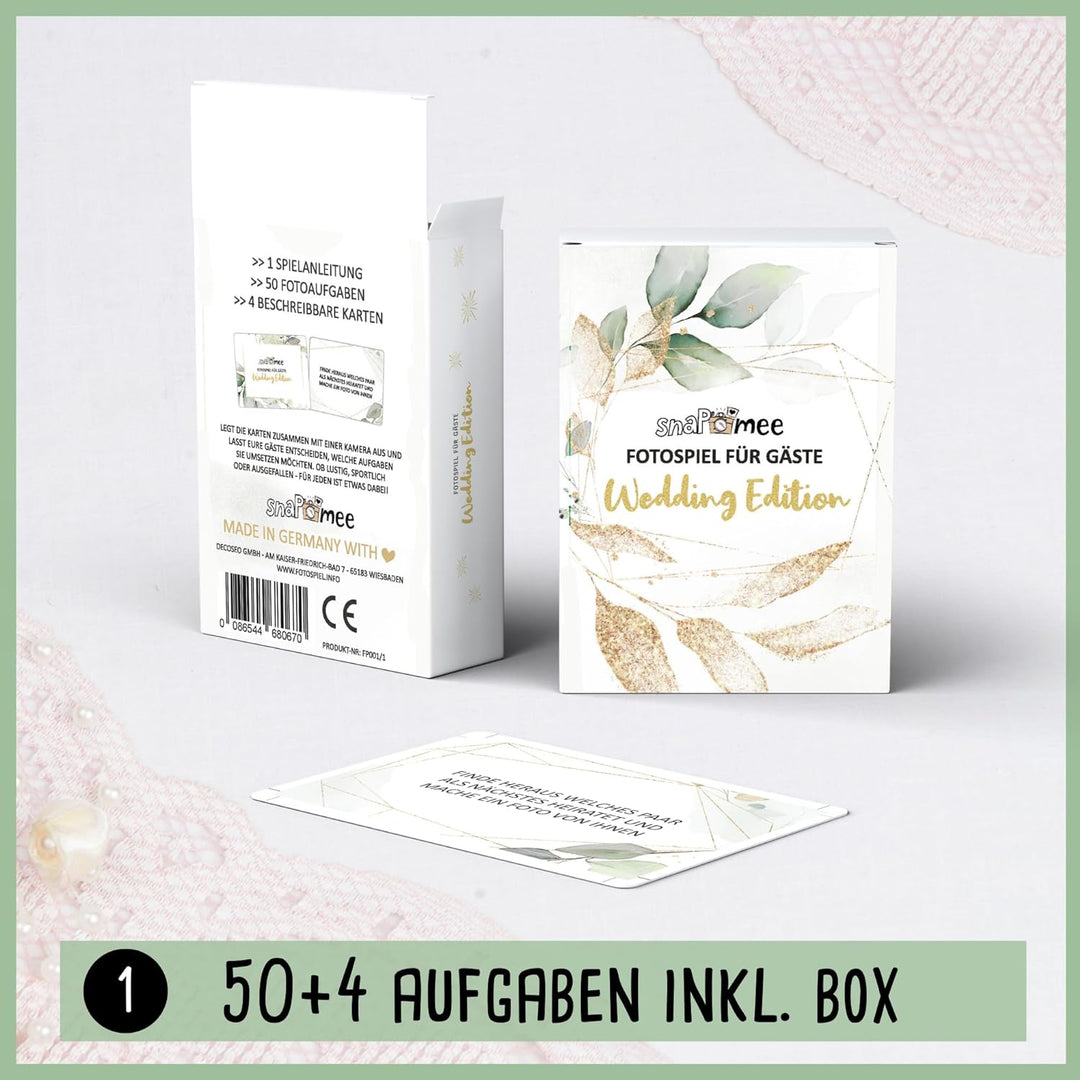 Fotospiel Hochzeit Set by snaPmee - 50+4 Fotoaufgaben, Fotobuch (Hardcover) mit Stift, 133 Sticker,