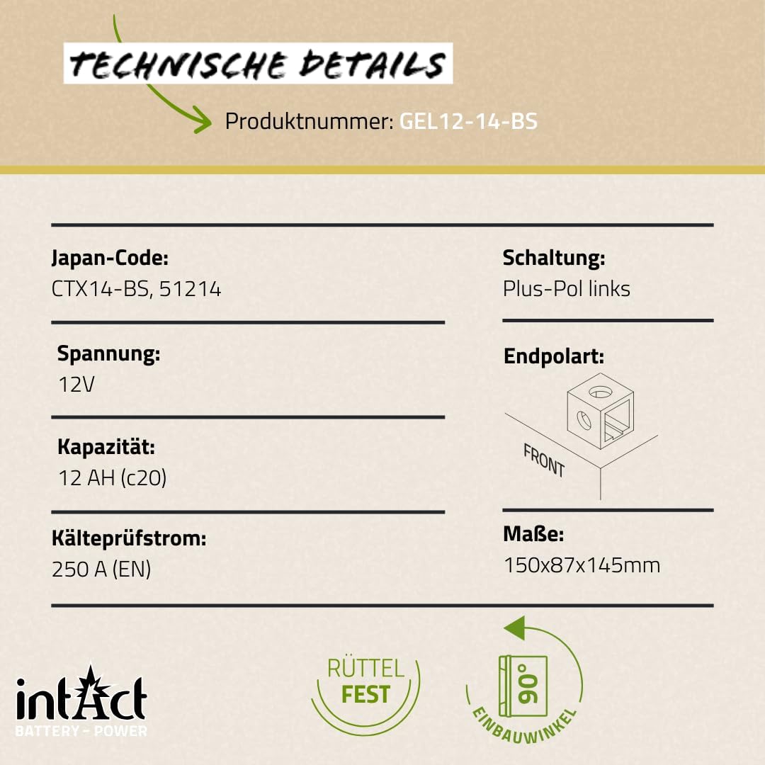 intAct - GEL MOTORRADBATTERIE | Batterie mit +30% Startleistung. Für Roller, Motorrad, Quad, Rasentr