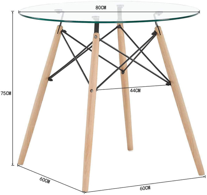 H.J WeDoo Rund Couchtisch Glastisch Buchenholz Esstisch Küchentisch Wohnzimmertisch, 80 * 80 * 75 cm