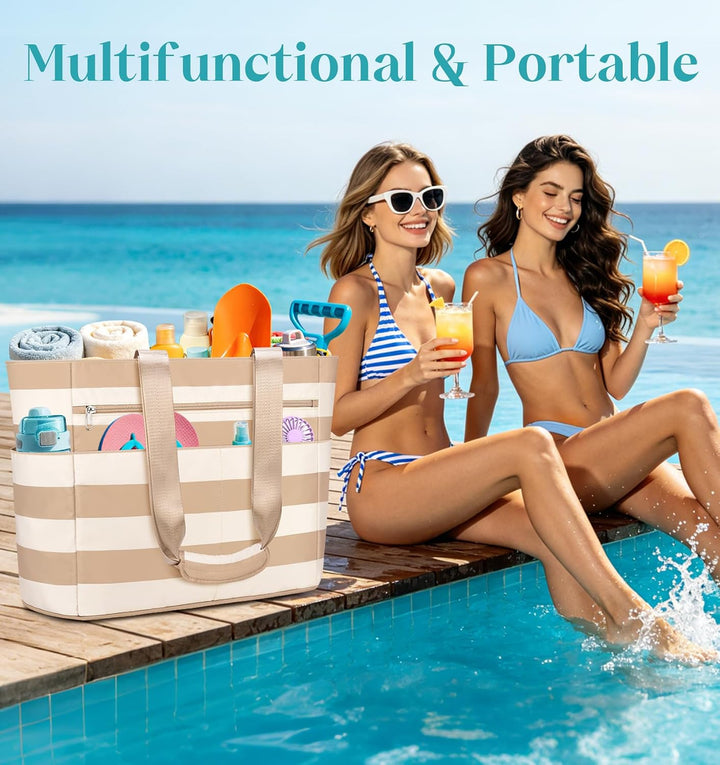 Strandtasche mit Reissverschluss XXL Familie Strandtasche Damen Gross Shopper Tasche Beach Tote Bag