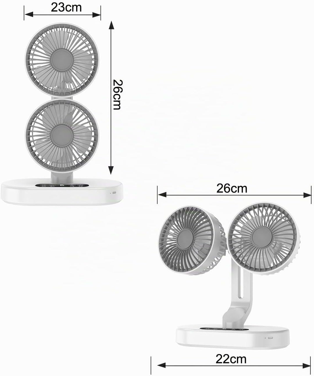 Weisser Doppelkopf-Tischventilator – 6 Geschwindigkeiten, 360° Rotation, Timer, Wandmontage &amp; Tischa