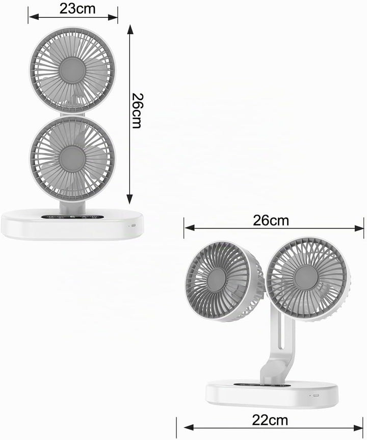 Weisser Doppelkopf-Tischventilator – 6 Geschwindigkeiten, 360° Rotation, Timer, Wandmontage &amp; Tischa