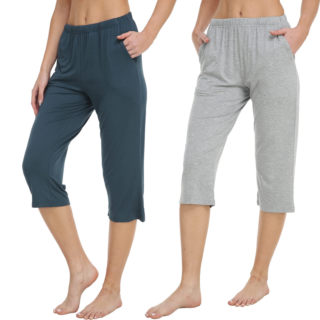 MoFiz Damen Schlafanzughose 3/4 Lang Schlafhose Modal Nachtwäsche Weich Pyjamahose Freizeithose mit