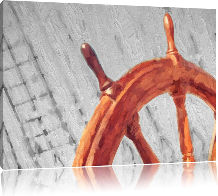 Steuerrad auf Schiff Format: 100x70 auf Leinwand, XXL riesige Bilder fertig gerahmt mit Keilrahmen,