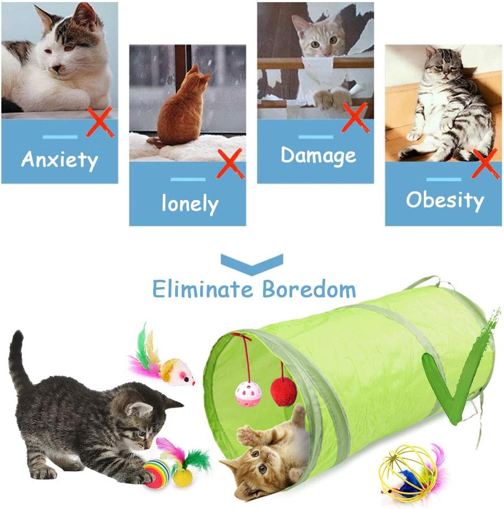 Katzenspielzeug,32 Stück Katzenspielzeug Set mit Katzentunnel,Bälle,Federspielzeug,Plüschspielzeug,S