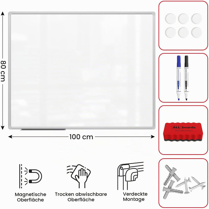 Allboards, magnetisches Whiteboard mit Expo-Alurahmen, trocken abwischbar und beschreibbar, wandmont
