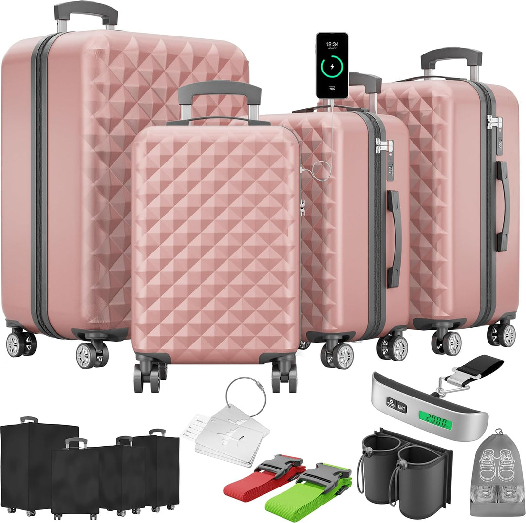 Onbest Premium Kofferset 4-TLG – Reisekoffer mit TSA-Lock, USB-Anschluss – Plus 1x Kofferwaage, 2X K