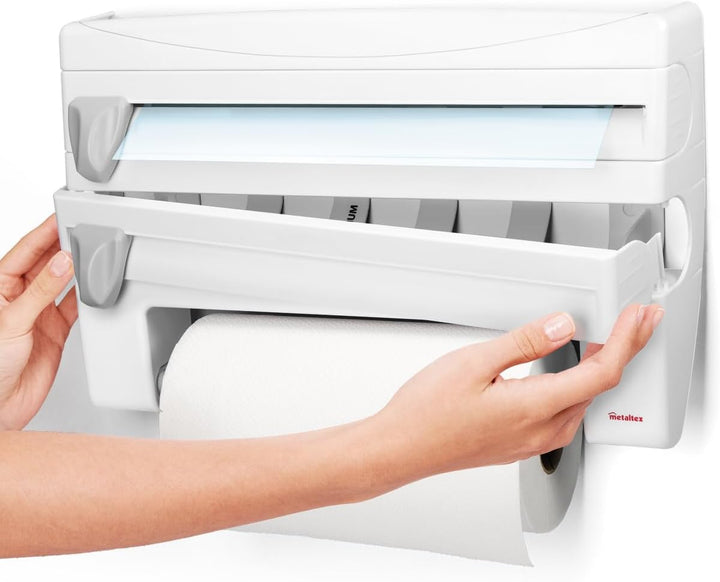 Metaltex 254410 Roll-n-Roll 4-in-1 Küchenrollenhalter, Weiss , 39 x 10 x 25 cm.