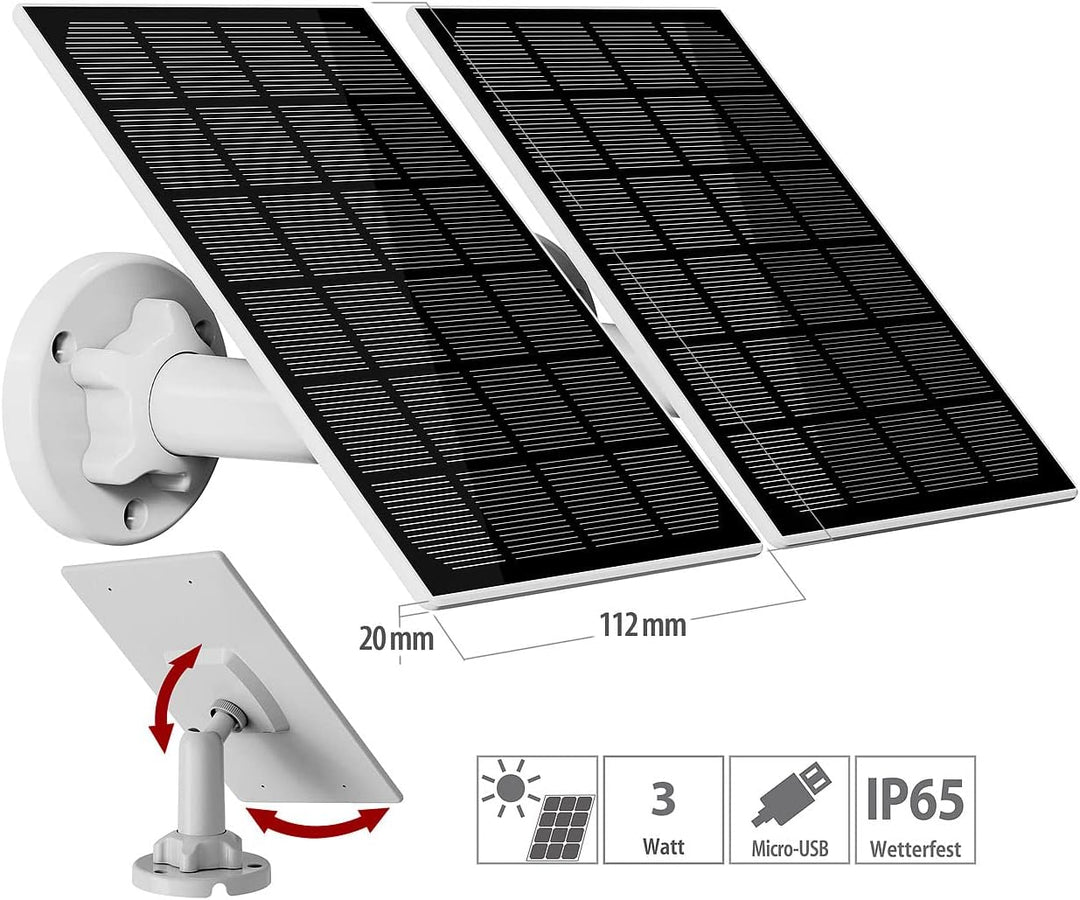revolt Solarpanel Kamera: 2er-Set Universal-Solarpanel für Akku-IP-Kameras, 3W, IP65 (für Überwachun