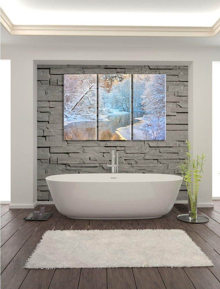 Pixxprint Atemberaubende Winterlandschaft Bunstift Effekt 3-Teiler Leinwandbild 120x80 Bild auf Lein