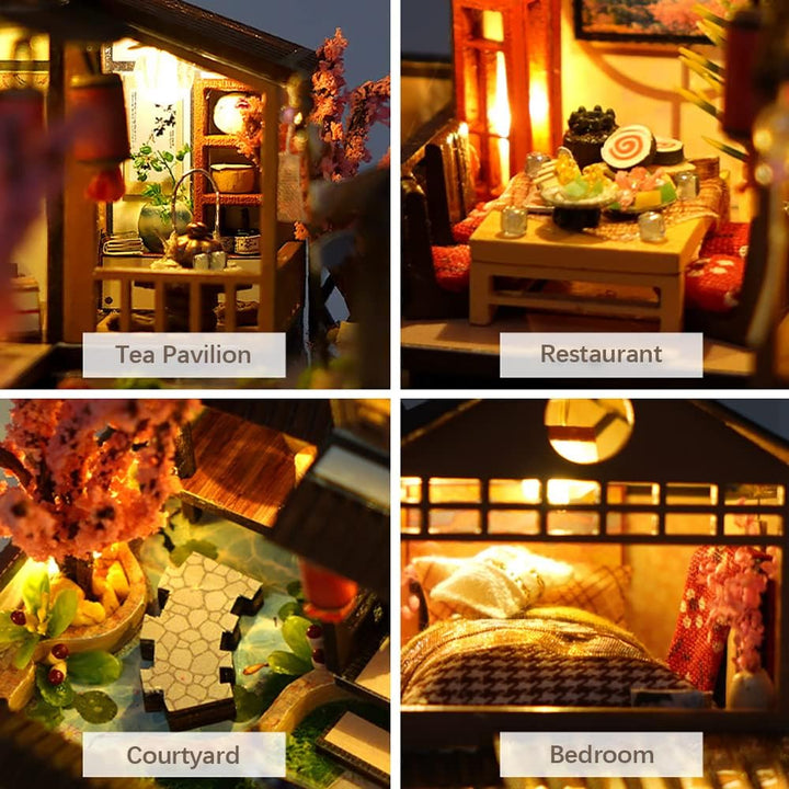 CUTEBEE Puppenhaus Miniatur mit Möbeln, Idee DIY hölzernes Miniatur Haus Kit mit LED-Licht, Massstab