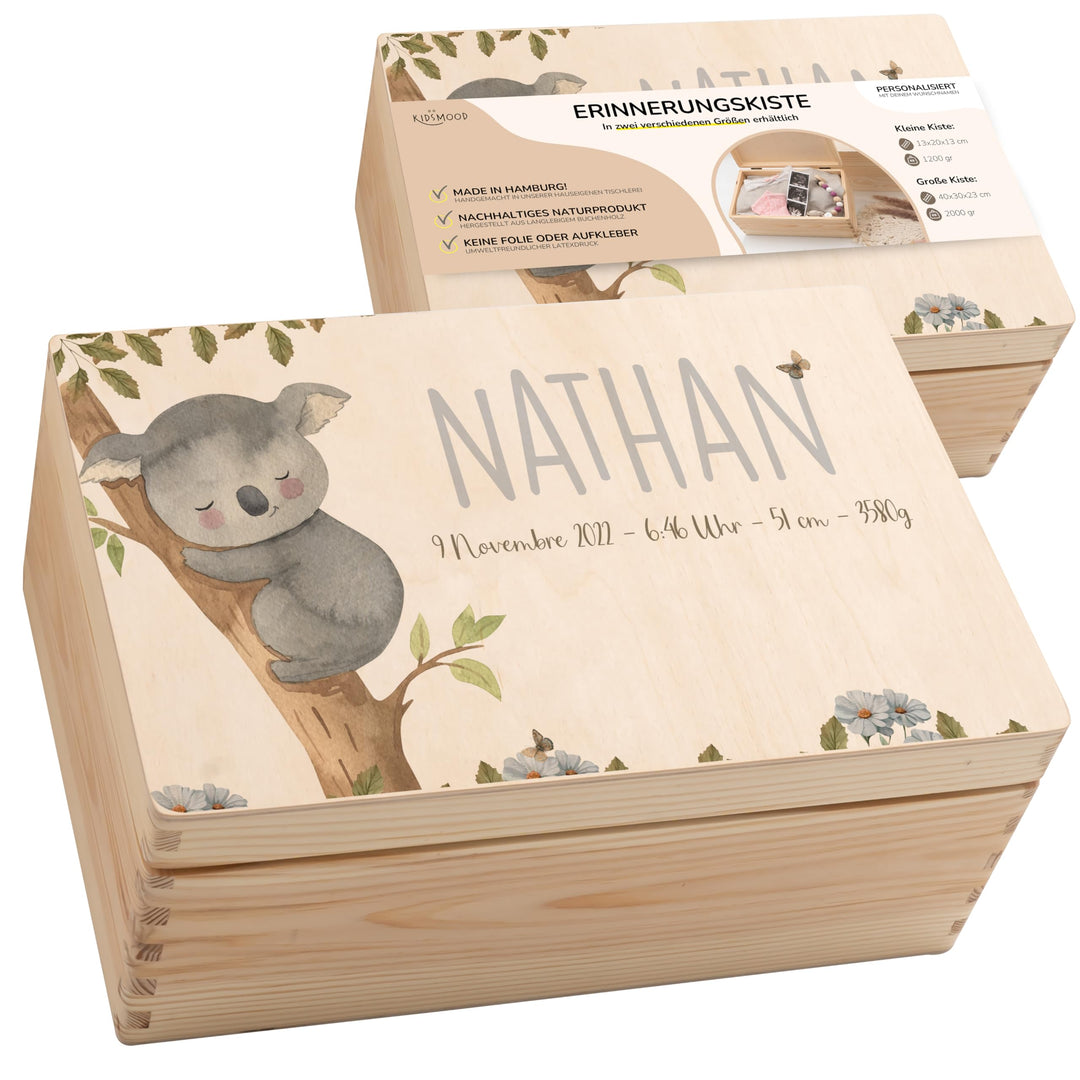KIDSMOOD - Erinnerungsbox Baby, personalisierte Holzkiste mit Deckel, Ideal zur Aufbewahrung von Eri