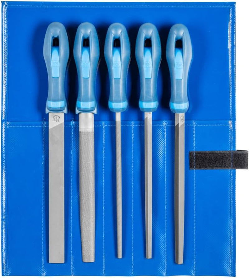 PFERD Werkstattfeilen-Set in PVC-Rolltasche, 5 Feilen, Kreuzhieb H1, 200mm, 11800531 - für die grobe