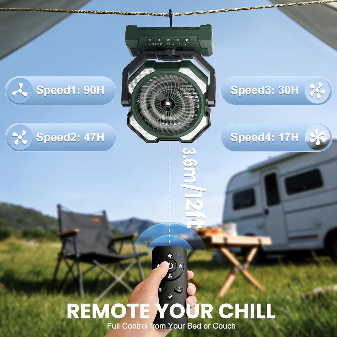 Ateroll Camping Ventilator mit Sprühkühlung，Akku 20000 mAh & Fernbedienung, 250ml Tank, LED Licht, A