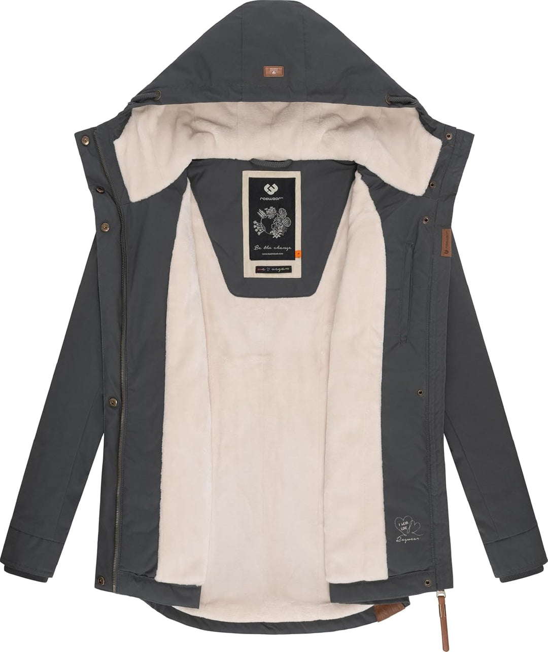 Ragwear Damen warme Winterjacke kurz mit Kapuze Monade XS-6XL S Dark Grey24, S Dark Grey24