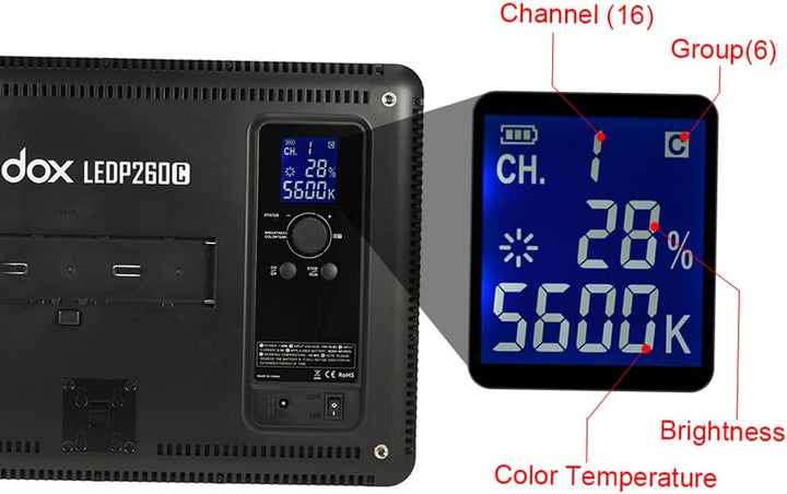 Godox LEDP260C Ultradünne 30-W-dimmbare LED-Videolicht-Kontrollleuchte 3200K-5600K Zweifarbige Tempe