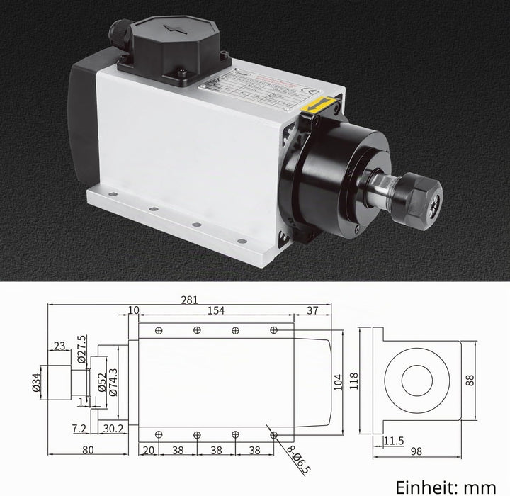 CNC-Spindel-Kit, 220 V, 2,2 kW, 2200 W, luftgekühlt, Motorspindel, quadratisch, CNC-Motorspindel, 2,
