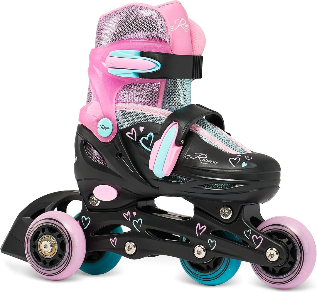 RAVEN 3in1 Inline Skates Triskates Rollschuhe Inliner für Kinder Mädchen verstellbar 34-37 (21,5cm-2
