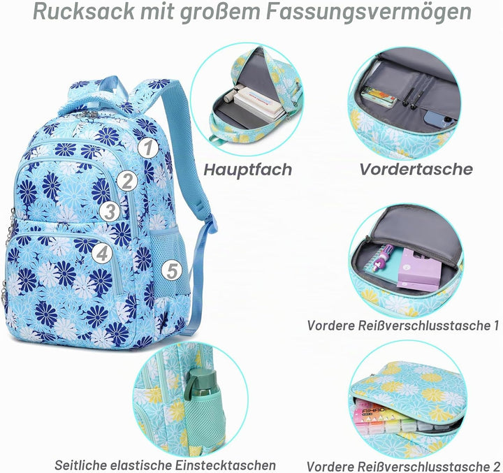 ZHIERNA Schulrucksack Mädchen Teenager Schule Rucksack Damen Schulranzen Kinder Schultasche mit Lunc