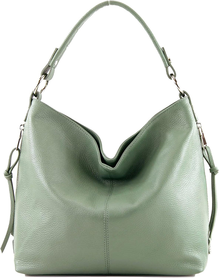 modamoda de T160 Damen Leder Schultertasche Gross, handmade in Italy Graugrün, Graugrün