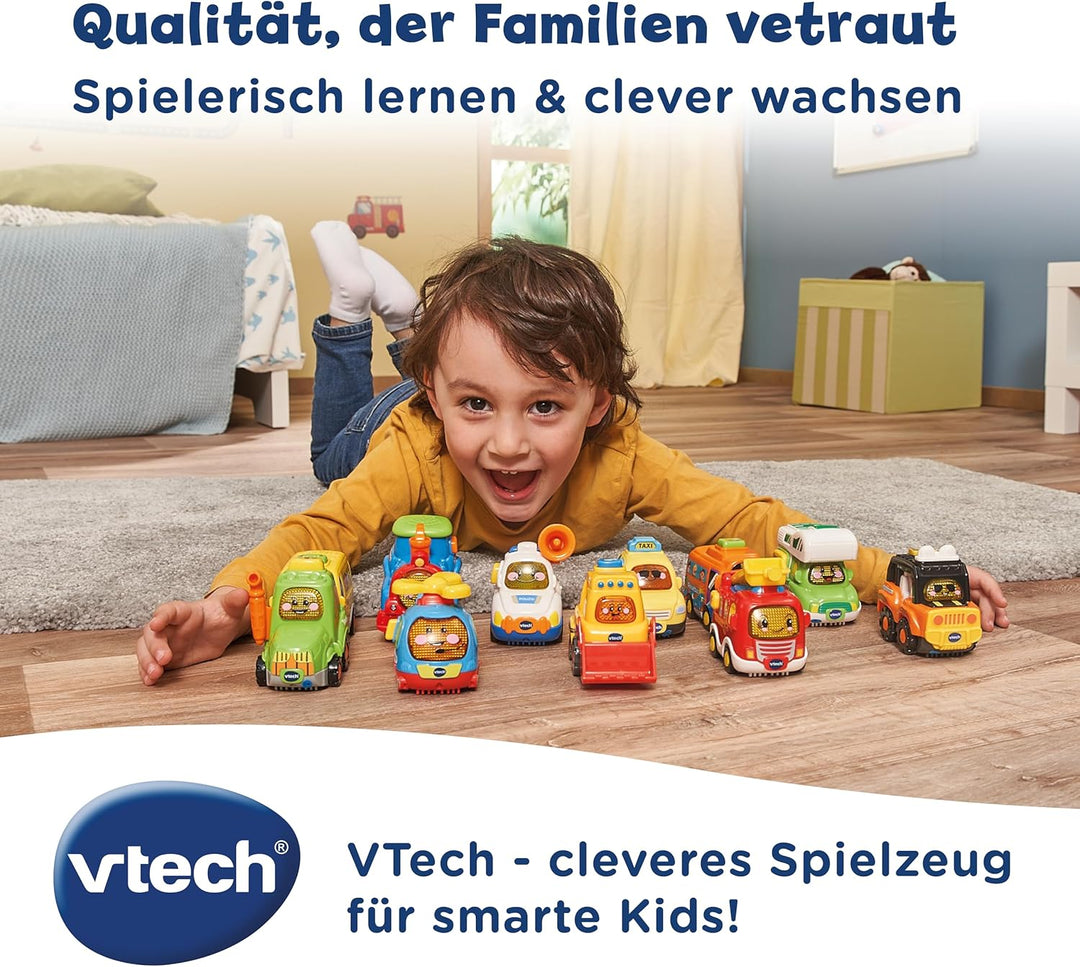 VTech Baby Flitzer - Parkgarage – Interaktives Spielzeug mit Abschleppwagen, Aufzug, Rutsche, Tankst