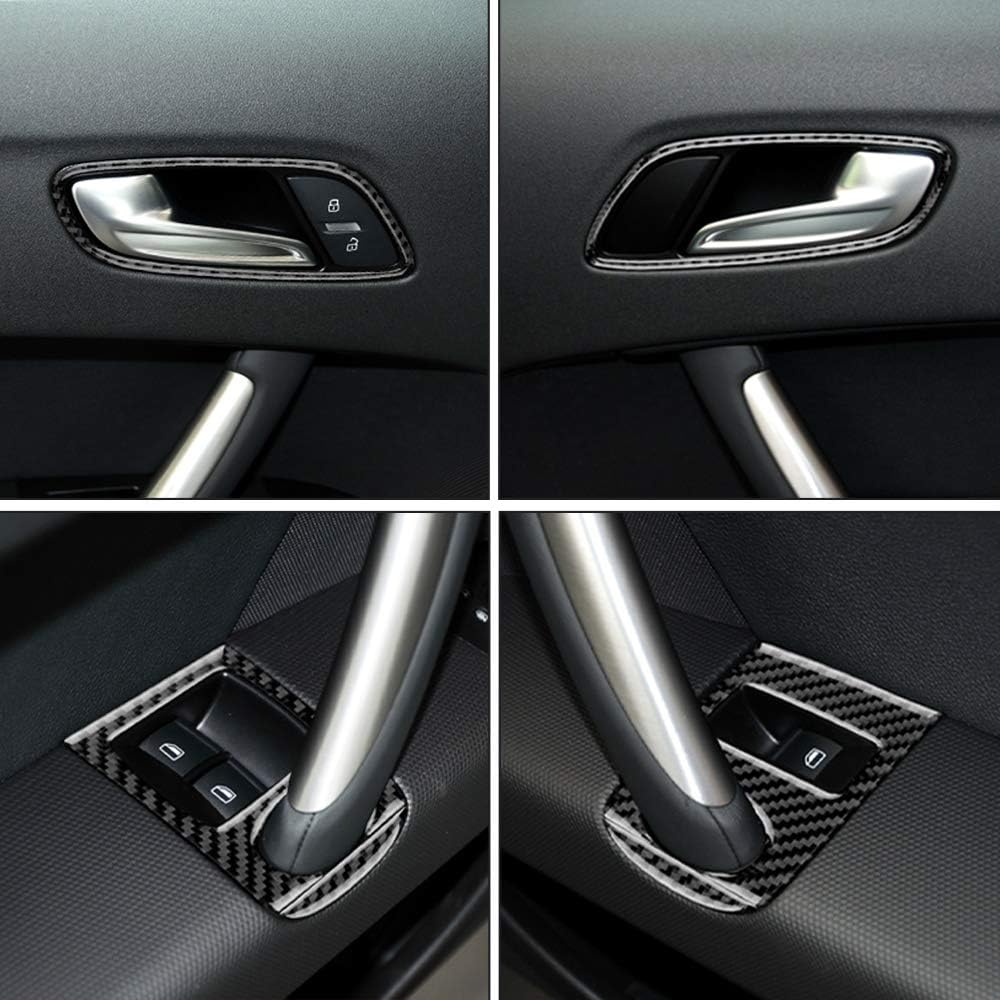 KUNGKIC 6 Stück Auto Türgriff Fensterschalter Taste Konsole Panel Innenaufkleber Kohlefaser Aufklebe