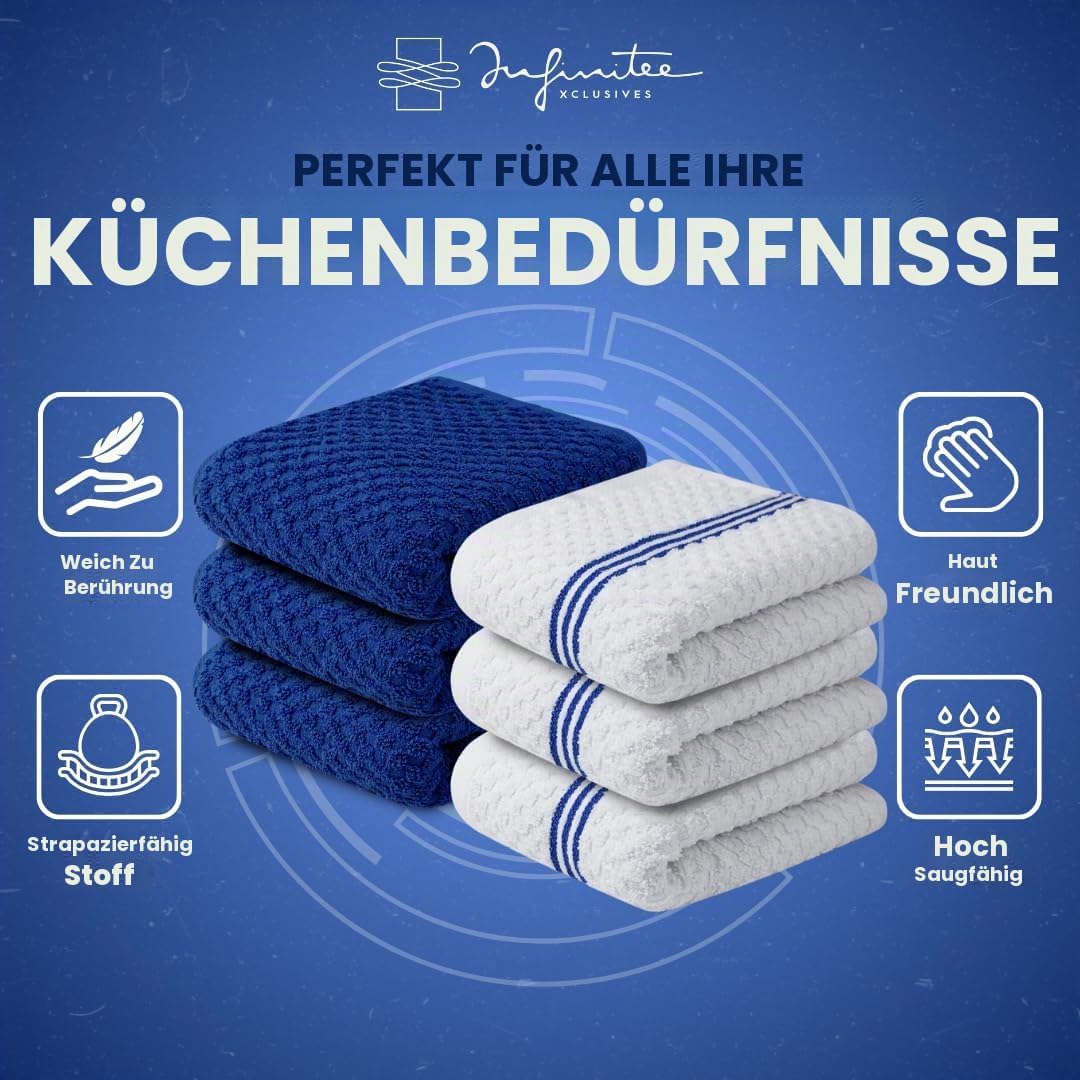 Premium Küchentücher,6 Stück, 100 % Baumwolle, 38.1x63.3 cm, Frottee-Küchentücher, blaues Geschirrtu