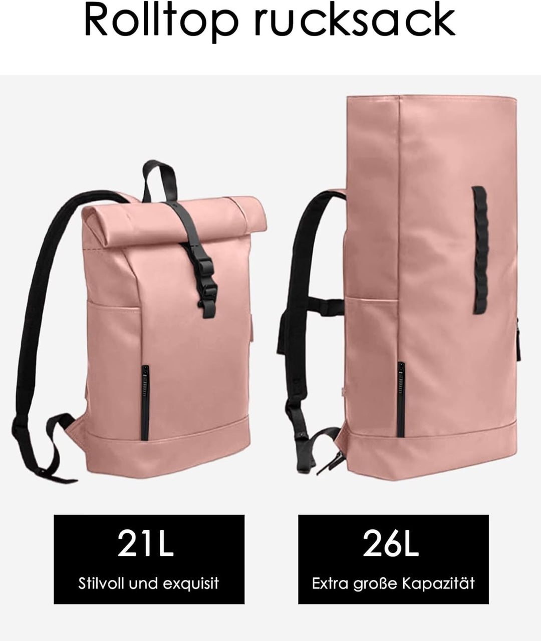 Rolltop Rucksack Damen Wasserdicht Klein Laptop Rucksack mit Computerfach 16 Zoll Elegant Reiserucks