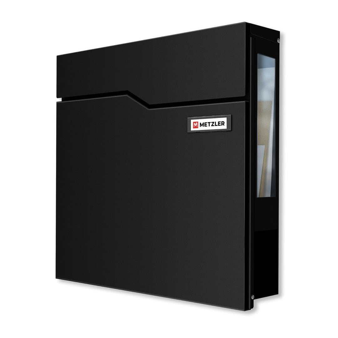 Metzler Briefkasten in Schwarz RAL 9005 mit Zeitungsfach &amp; Sichtfenster – Wandbriefkasten pulverbesc