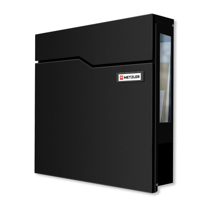 Metzler Briefkasten in Schwarz RAL 9005 mit Zeitungsfach &amp; Sichtfenster – Wandbriefkasten pulverbesc