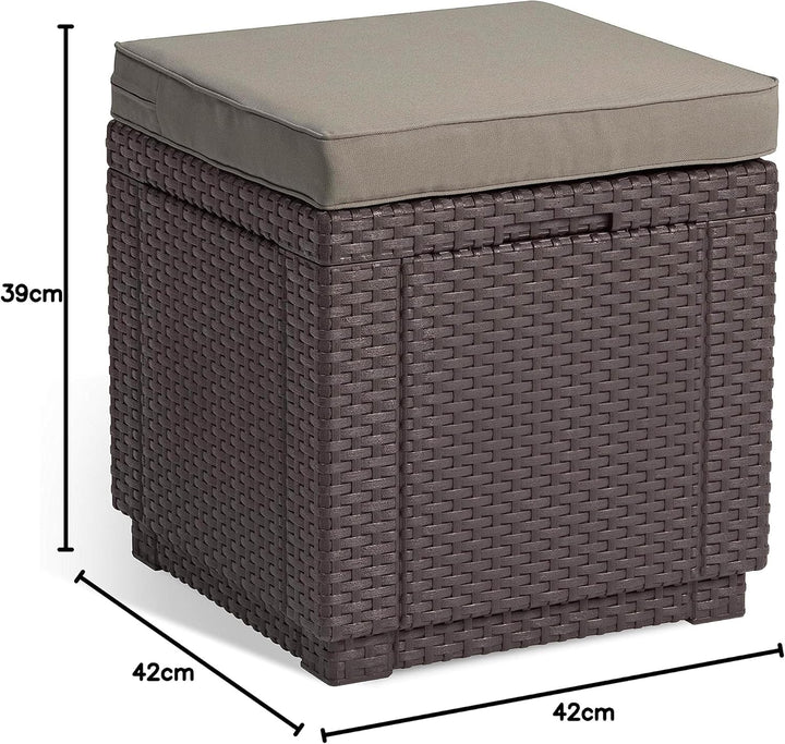 Allibert 206721 Hocker mit Kissen Cube w/cushion, Rattanoptik, Kunststoff, braun