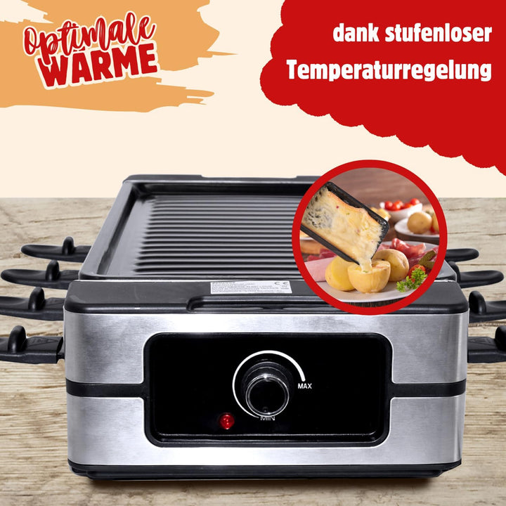 Syntrox 8er 4in1 Raclette Grill| Tischgrill | Pfännchen| 8 Personen, einfache Reinigung, robust und