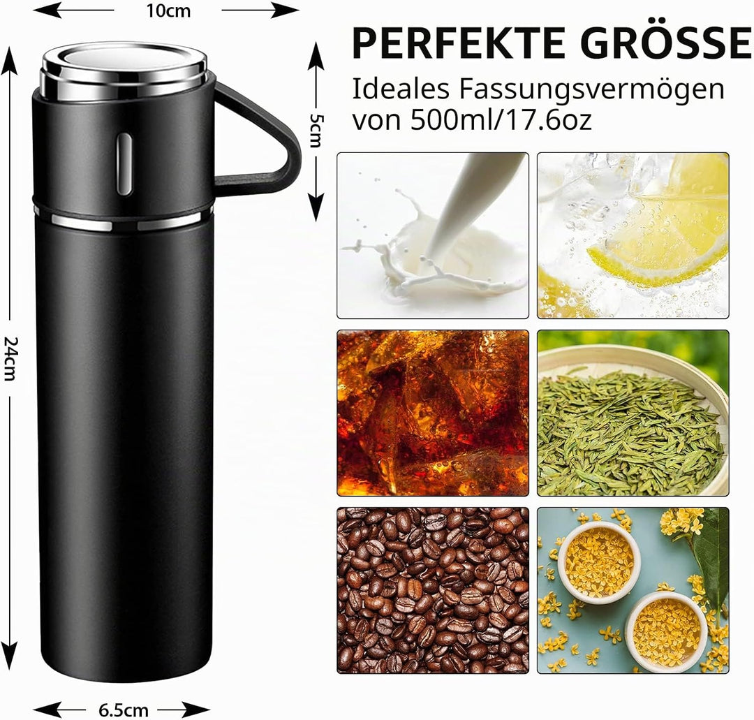 Thermosflasche, Trinkflasche Edelstahl HäLt 10 Stunden Heiss und Kalt, Isolierflasche 500Ml mit Ausl