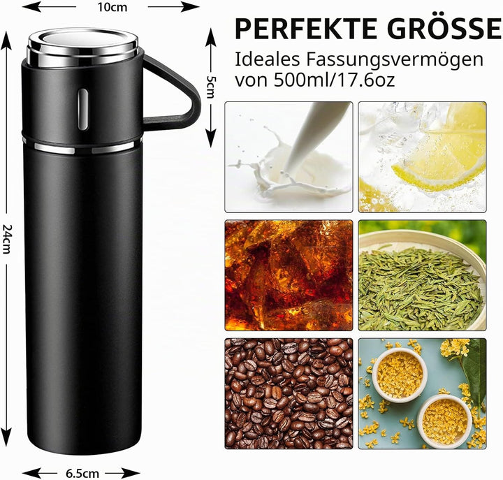 Thermosflasche, Trinkflasche Edelstahl HäLt 10 Stunden Heiss und Kalt, Isolierflasche 500Ml mit Ausl