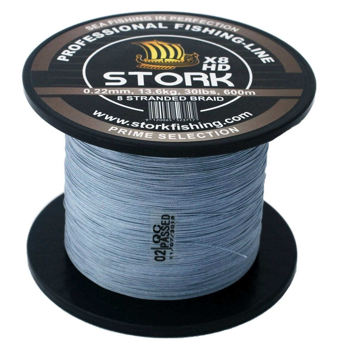 Stork HDx8, 8-Fach geflochtene Premium Angelschnur 600m Hellgrau 65 lbs / 29.5 kg / 0.37 mm, Hellgra
