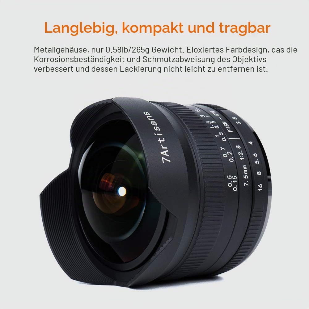 7artisans 7.5mm F2.8 II V2.0 Fisheye-Objektiv mit 190° Blickwinkel, für MFT-Kameras mit M4/3-Mount G