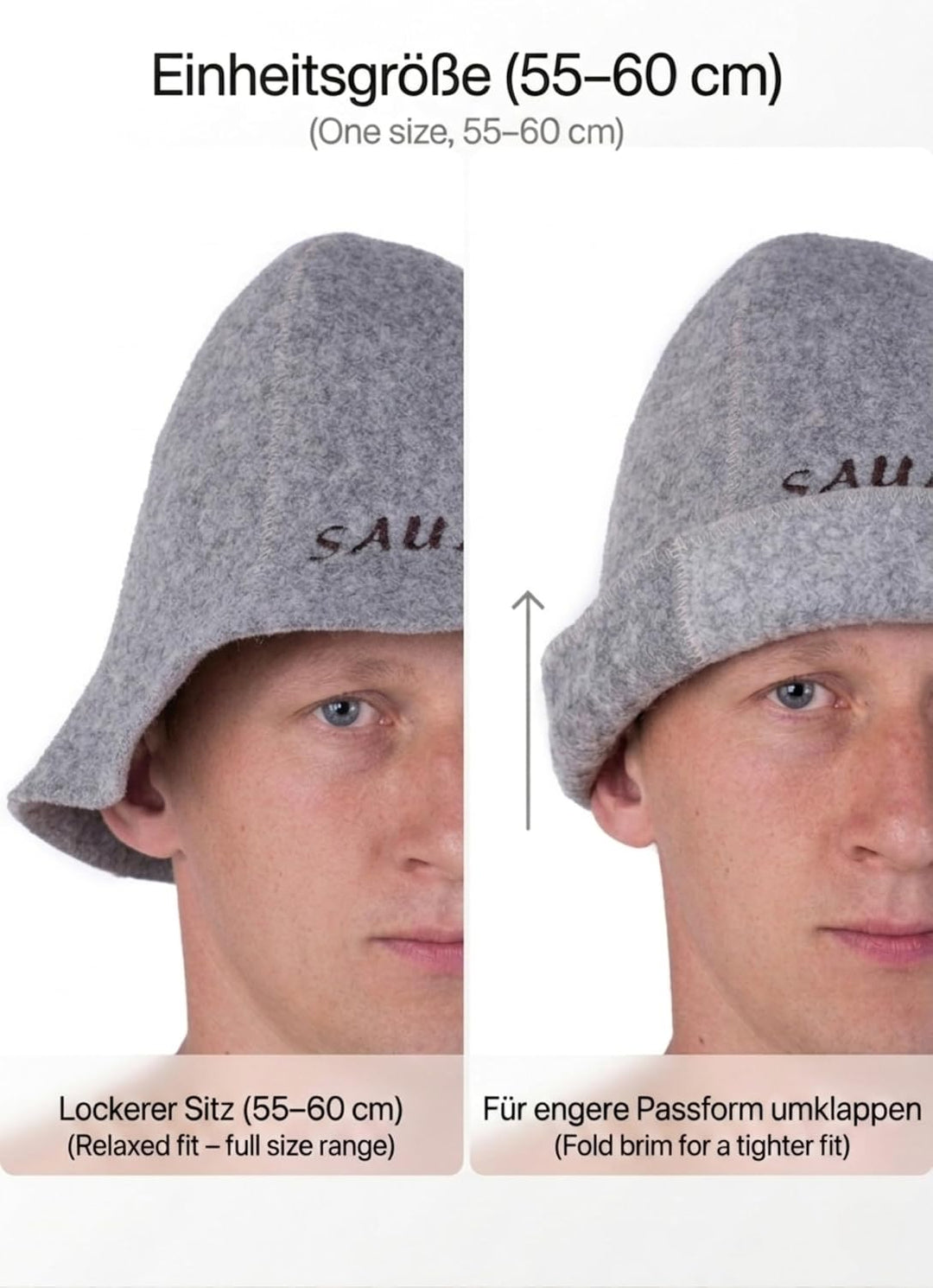 Saunahut Wolle mit Stickerei für Damen und Herren, Wellness Mütze Premium Qualität (DE/NL/SE/PL, Num
