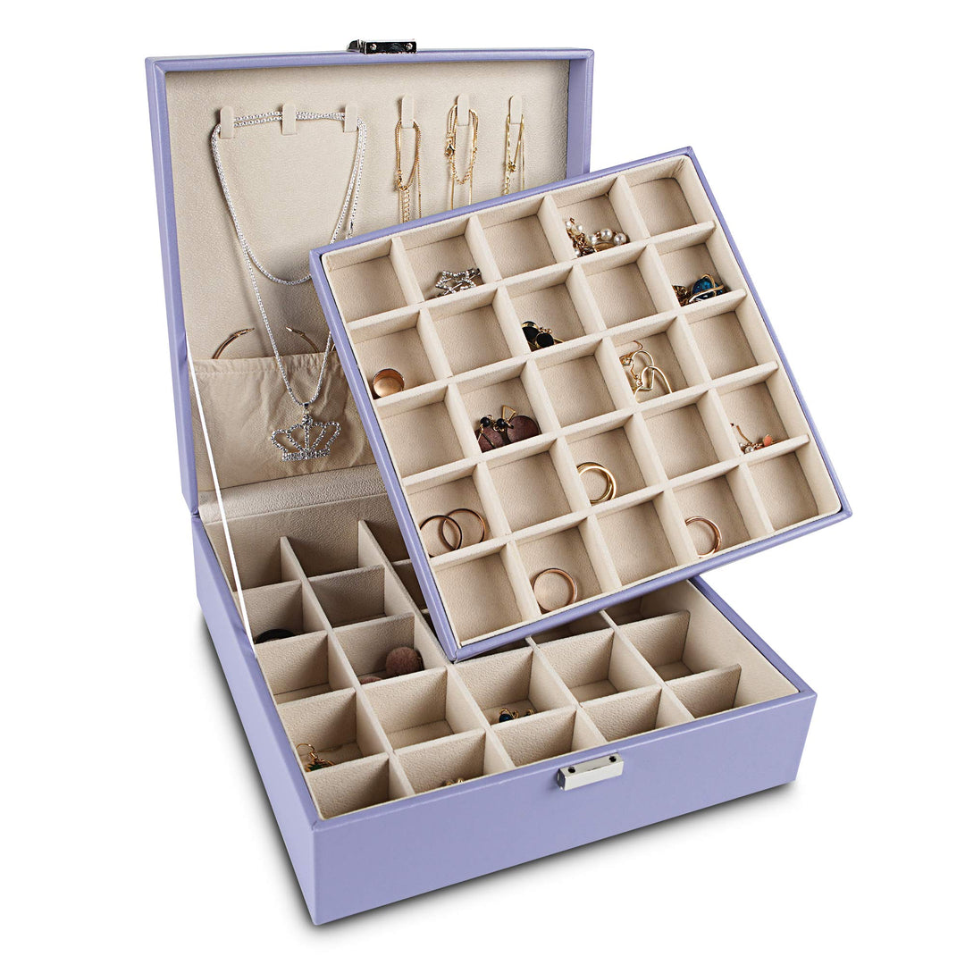 Frebeauty Ohrring-Organizer, klassische Schmuckschatulle, 50 Fächer, doppellagig, Schmuck-Aufbewahru