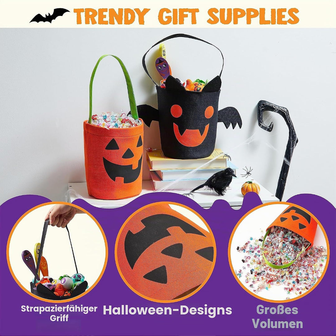 JOYIN Halloween-Fledermaus- und Kürbis-Süssigkeiten-Eimer-Set, wiederverwendbare Filz-Süsses-oder-Sa