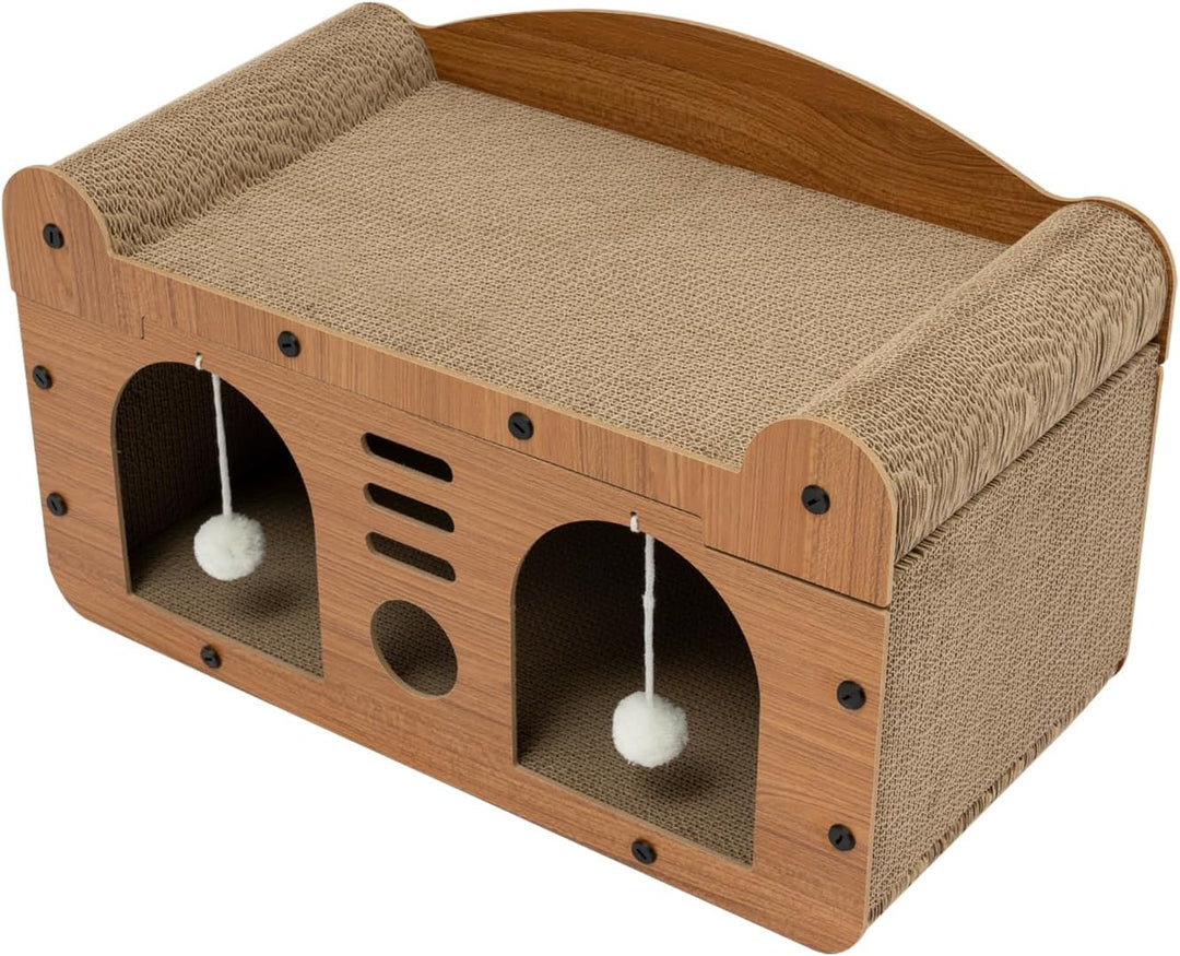 Kratzbrett für Katzen, 2 Schicht Kratzpappe Katzenhaus mit Höhle und Spielball, Kratzpad Lounge, Kat
