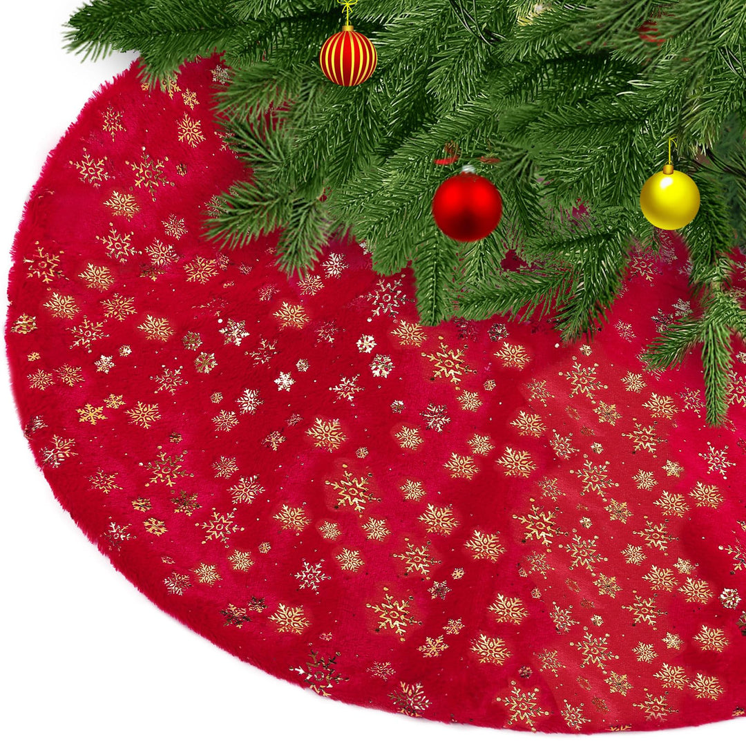 Weihnachtsbaum Rock Rot Weihnachtsbaumdecke Round Plüsch Christmasbaumdecke Glitzer Schneeflocke Fel