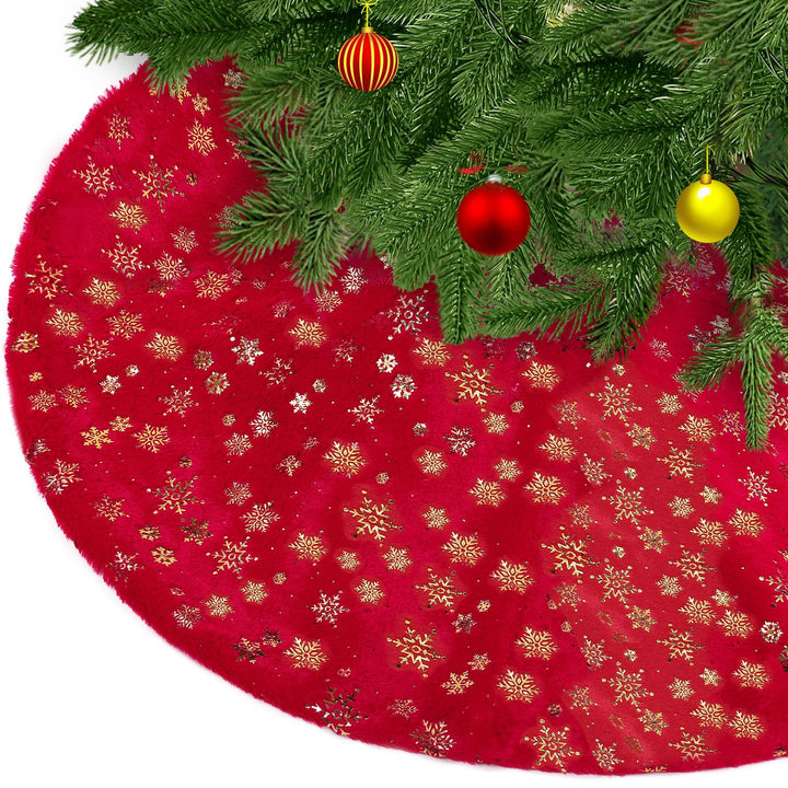 Weihnachtsbaum Rock Rot Weihnachtsbaumdecke Round Plüsch Christmasbaumdecke Glitzer Schneeflocke Fel
