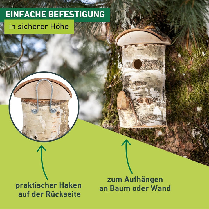 Windhager Nistkasten Wildkogel für Vögel | Einflugloch Ø 28 mm, Abnehmbares Dach, Birkenholz | Vogel