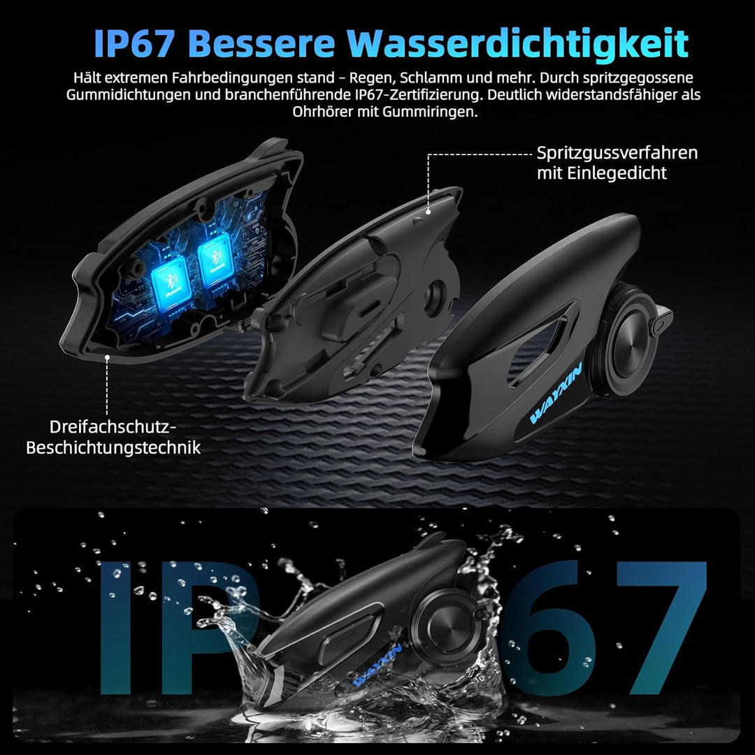 WAYXIN X6S Motorrad Intercom,integriertem Mesh Intercom System, Dual-Chip für Audio-Multitasking Kop