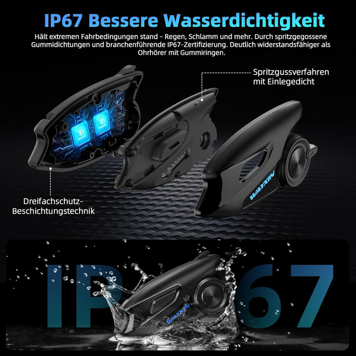 WAYXIN X6S Motorrad Intercom,integriertem Mesh Intercom System, Dual-Chip für Audio-Multitasking Kop