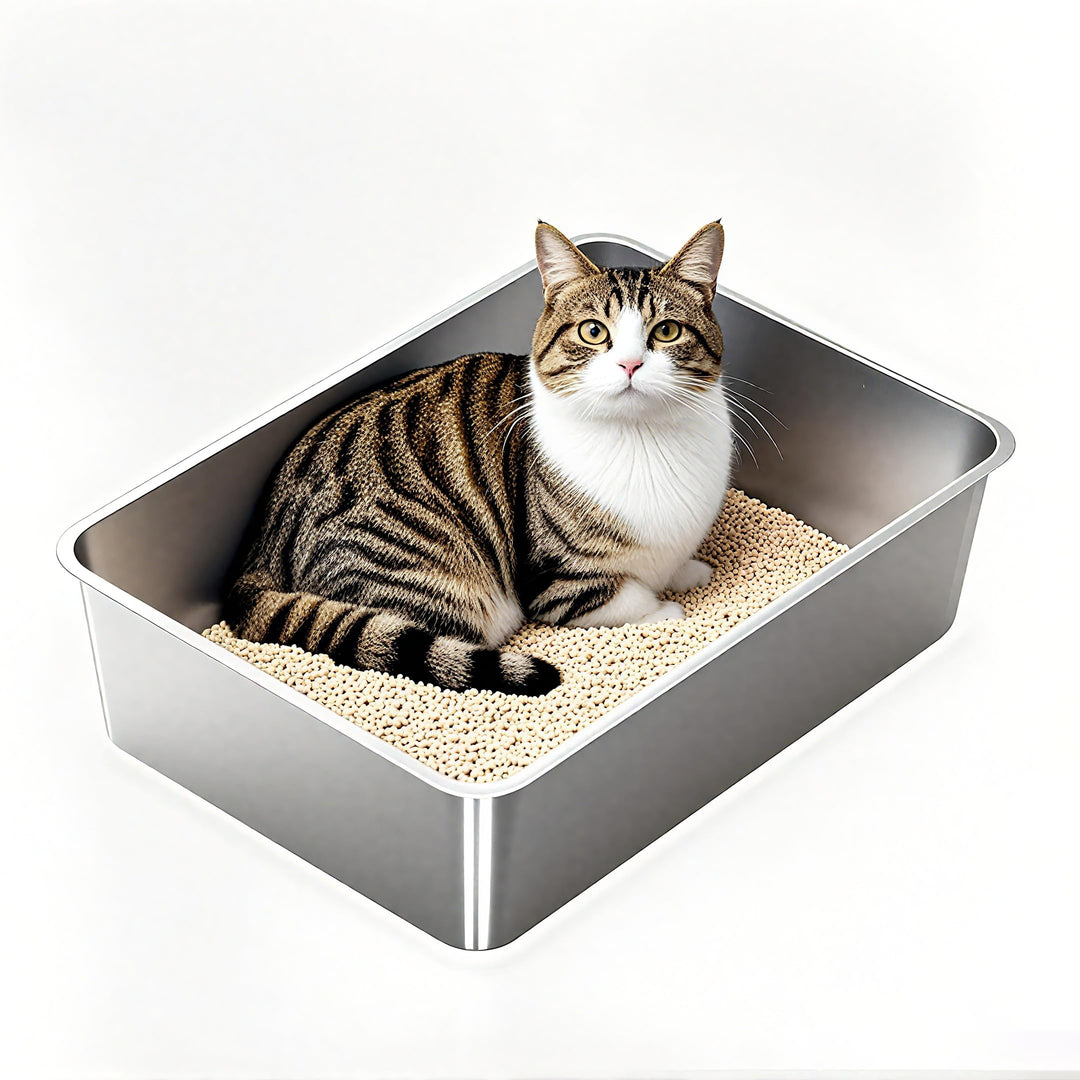 Edelstahl Katzenklo Katzentoilette, Metall Katzenklo für Grosse Katzen, 50 x 35 x 15 cm, Offen Katze